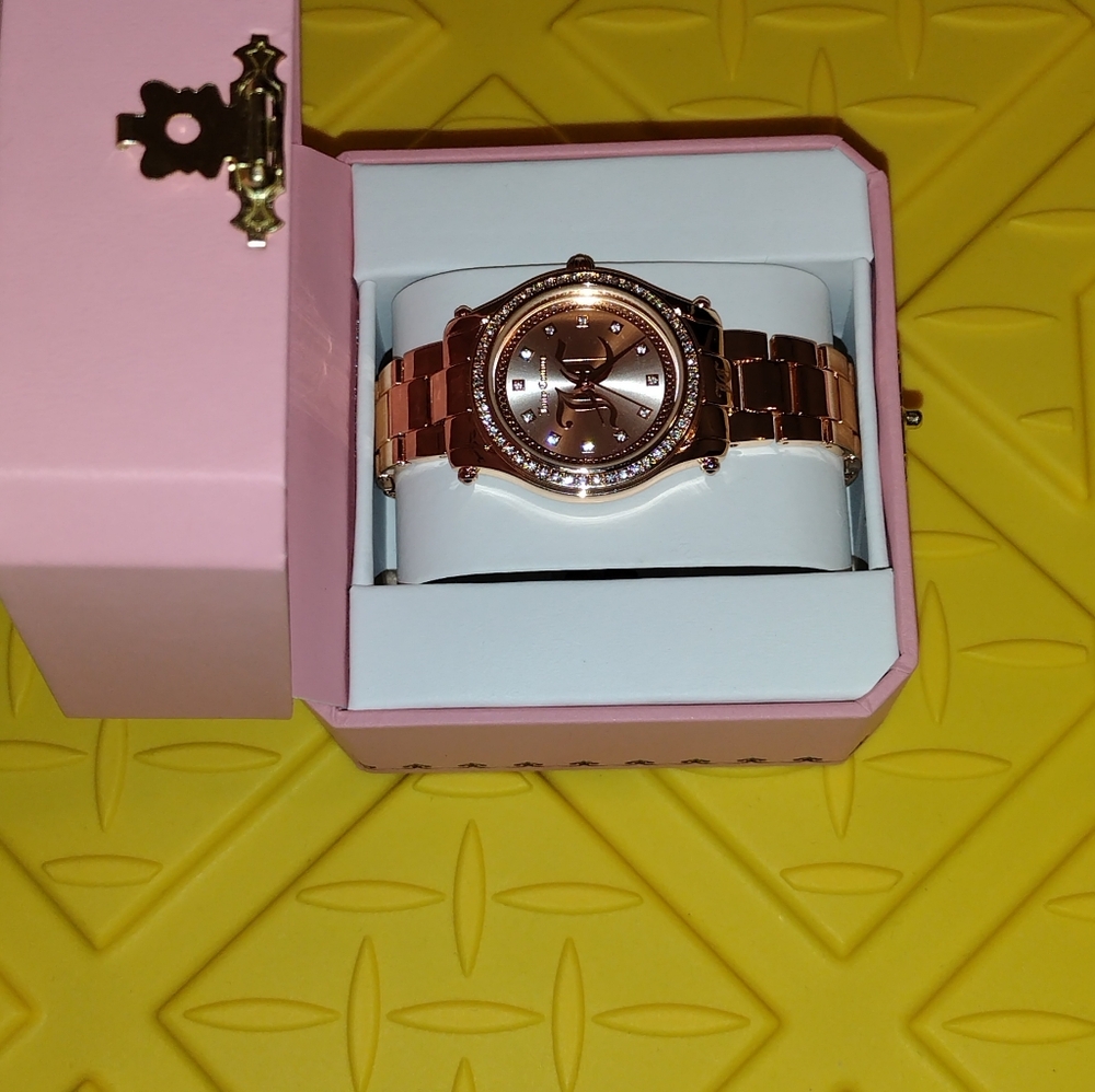 JUICY COUTURE TWO ROSE GOLD  WATCH JUICY COUTURE WATCH RHINESTONES WATCH NEW - Picture 4 of 7
